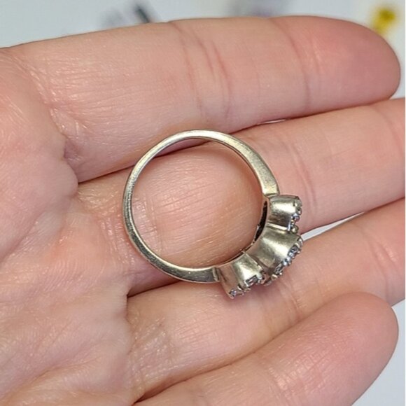 Vintage Sterling Silver Crystal Double Heart Ring 6.25 - Picture 5 of 13